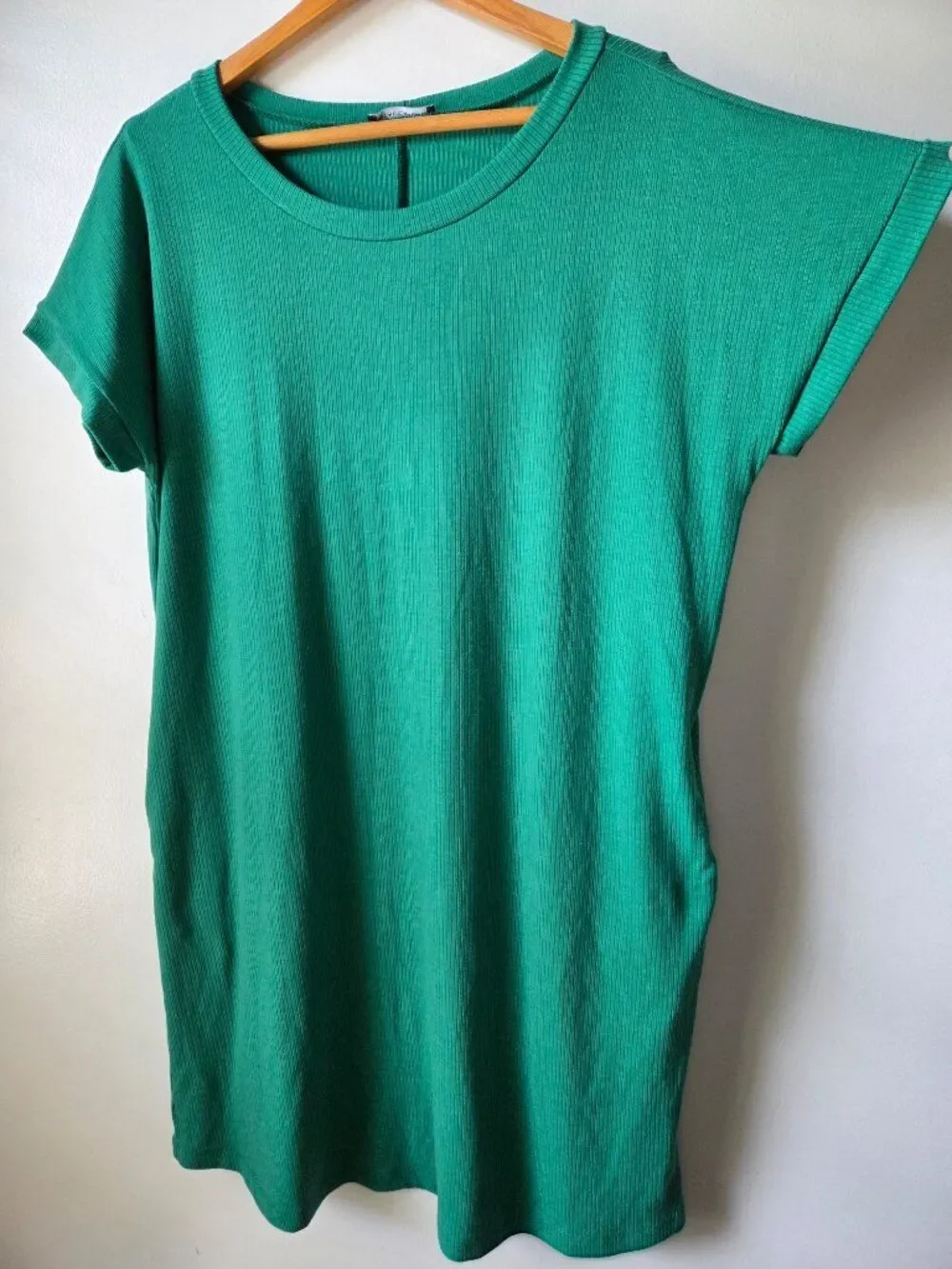 EUC STACCATO GREEN CAP SLEEVES RIBBED T SHIRT DRESS SHORT SZ L